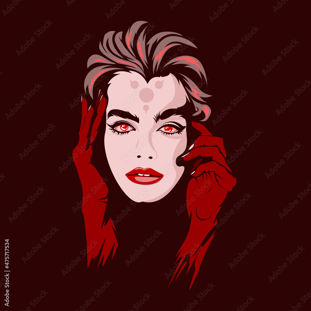 woman with devil hand illustration, vampire 