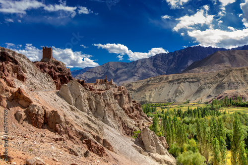 Ruins and Basgo Monastery surrounded with stones and rocks , Leh, Ladakh, Jammu and Kashmir, India