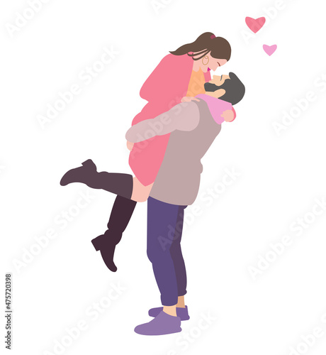illustration of a flat loving couple hugging