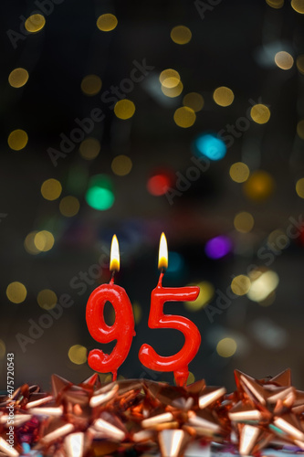Number 95 Joyful greeting card for birthdays or anniversaries. This image is part of a serie of photos of different numbers burning candles that goes from 1 to 100