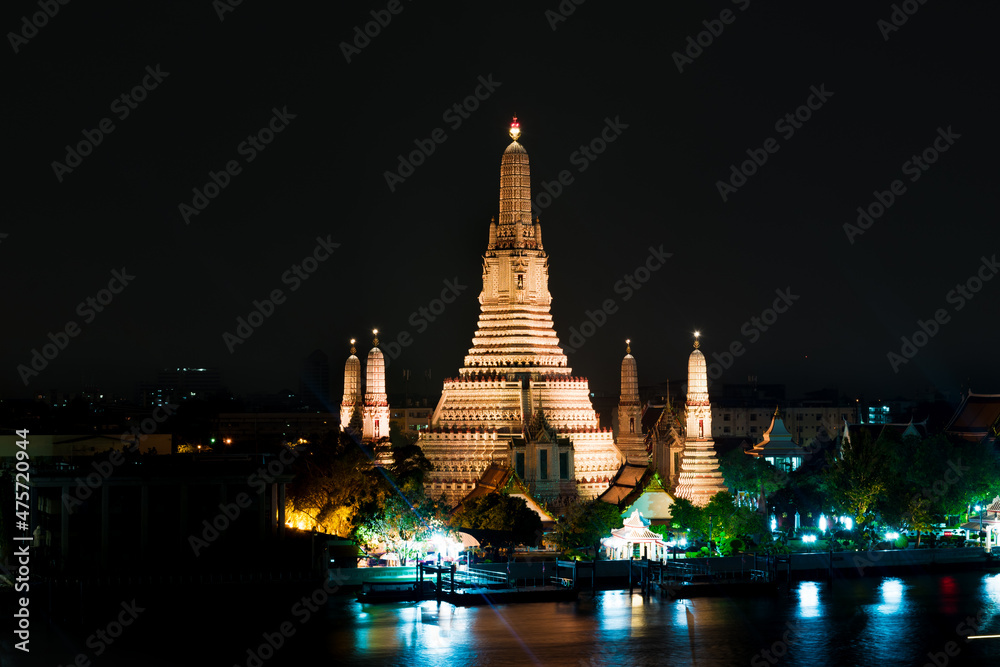Bangkok, Thailand, november 2017 - night view of Wat Arun, also known as Temple of the Dawn