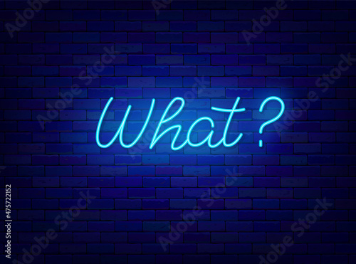 What neon lettering. Asked question. Shiny calligraphy. Glowing quote. Online messaging. Vector stock illustration