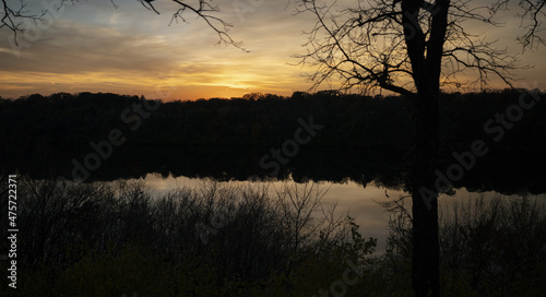 Feature hunting along East River Road in Saint Paul, Minnesota at sunset photo
