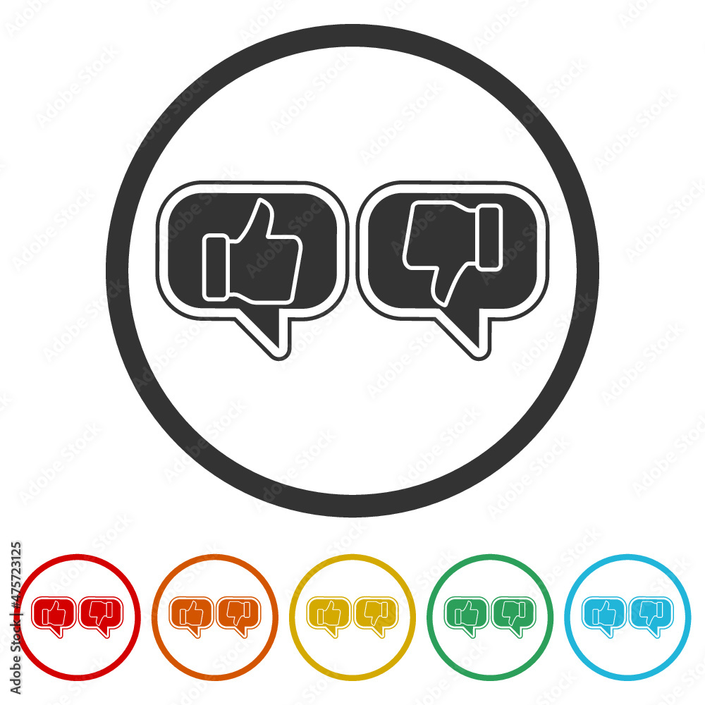 Thumbs up and down icons isolated on white background, color set Thumbs up and down icons isolated on white background, color set