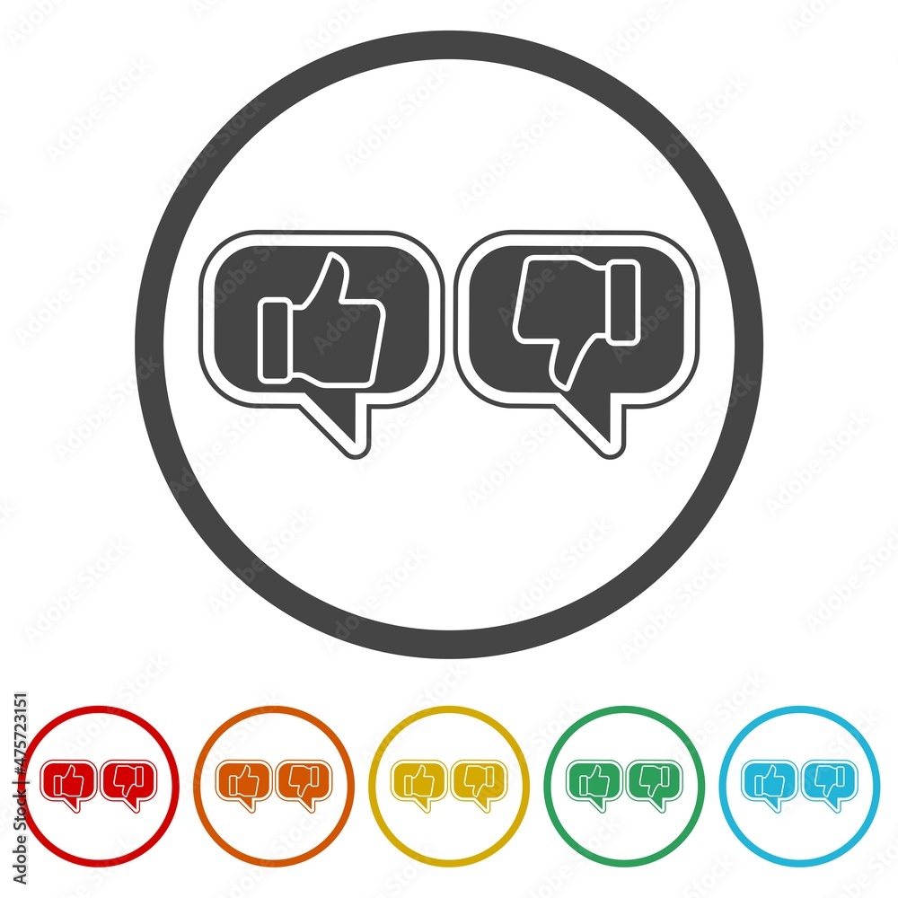 Thumbs up and down icons isolated on white background, color set Thumbs up and down icons isolated on white background, color set