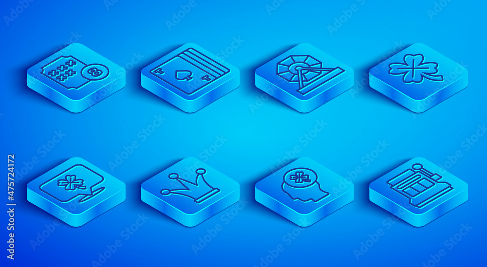 Set line Lottery ball on bingo card, Deck of playing cards, machine, Joker, Casino slot with clover, and Slot icon. Vector Set line Lottery ball on bingo card, Deck of playing cards, machine, Joker, Casino slot with clover, and Slot icon. Vector