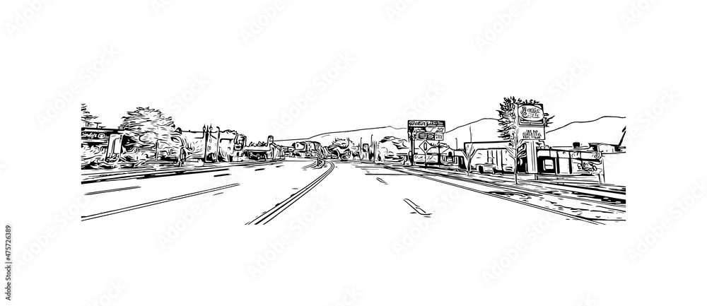 Building view with landmark of Logan is the city in Australia. Hand drawn sketch illustration in vector.