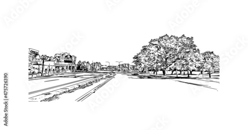 Building view with landmark of Logan is the city in Australia. Hand drawn sketch illustration in vector.