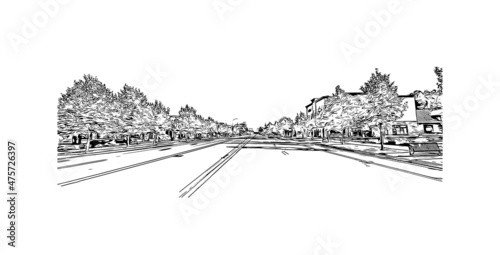 Building view with landmark of Logan is the city in Australia. Hand drawn sketch illustration in vector.