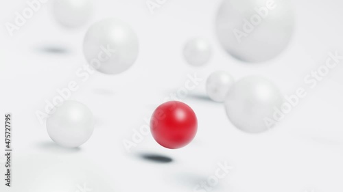 3d render illustration ball bounce floor white red video stock footage falling surface  motion slow Abstract 4k