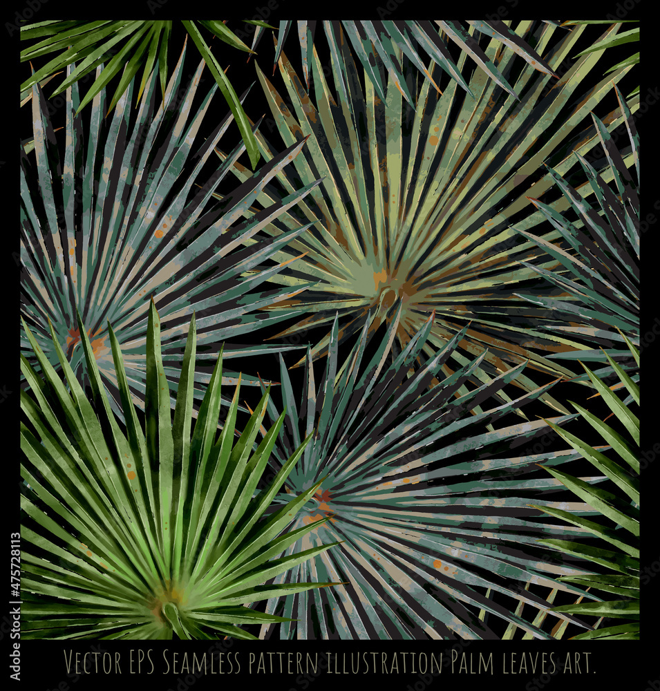 Fototapeta premium Seamless pattern saw palmetto leaves art.