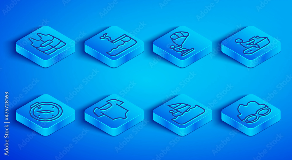 Set line Life jacket, Swimmer diving into pool, Kitesurfing, Swimsuit, Windsurfing, Jet ski, Compass and Glasses for swimming icon. Vector Set line Life jacket, Swimmer diving into pool, Kitesurfing, Swimsuit, Windsurfing, Jet ski, Compass and Glasses for swimming icon. Vector