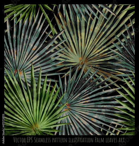 Seamless pattern saw palmetto leaves art.