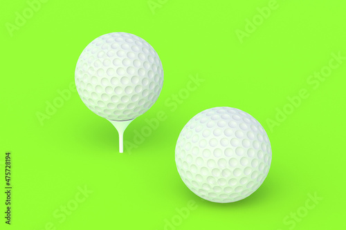 Luxurious tournaments. Sports Equipment. Leisure and hobby games. International competitions. Fan club. Golf balls with tee on green background. 3d render