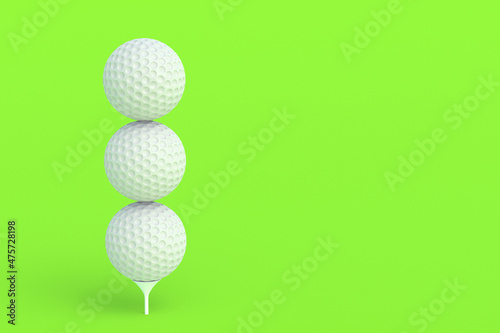 Luxurious tournaments. Sports Equipment. Leisure and hobby games. International competitions. Fan club. Golf balls with tee on green background. Copy space. 3d render