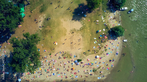 Drone view of a remote island river beach. photo
