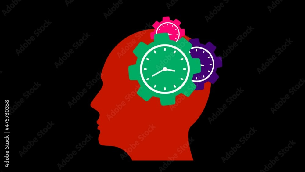 Red color gear head clock isolated animated on black background Red color gear head clock isolated animated on black background
