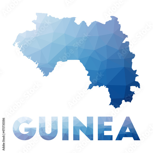 Low poly map of Guinea. Geometric illustration of the country. Guinea polygonal map. Technology, internet, network concept. Vector illustration.