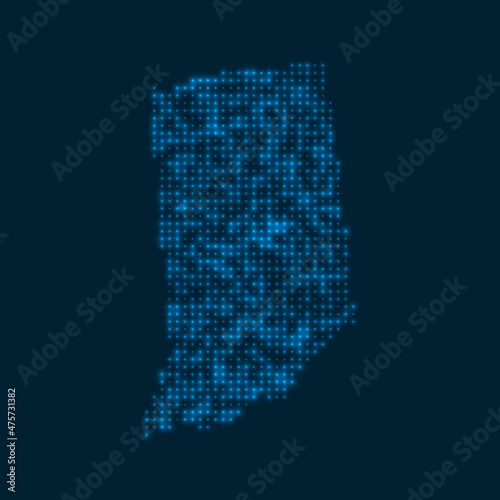 Indiana dotted glowing map. Shape of the us state with blue bright bulbs. Vector illustration.