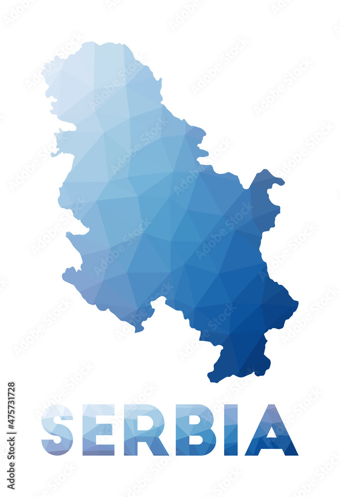 Low poly map of Serbia. Geometric illustration of the country. Serbia polygonal map. Technology, internet, network concept. Vector illustration.