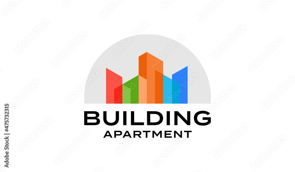 Modern real estate city, colorful skyline apartment building logo design template