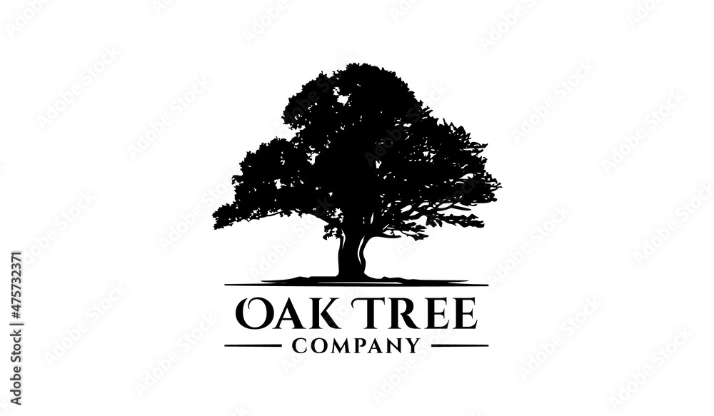 Silhouette oak tree logo illustration, tree of life design template ...