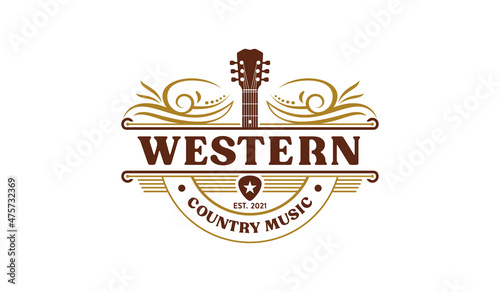 Vintage country western music logo emblem design template