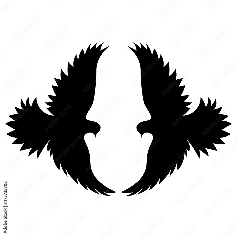 Obraz premium Flying soaring birds two pigeons doves black silhouette romance love