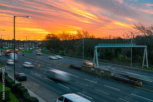 Dramatic sunrise over North Circular Road in London, UK photo