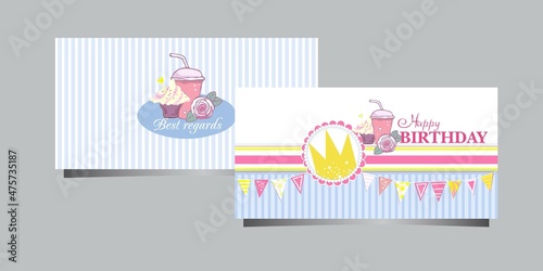 happy birthday card with gold crown and cupcake