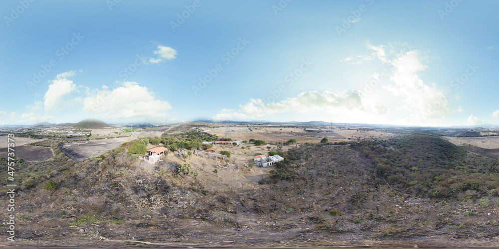 Fototapeta premium 360 photography of rural country in america with high detail sky. Agrarian terrains.