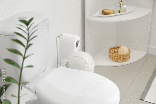 Interior of stylish modern restroom with toilet bowl