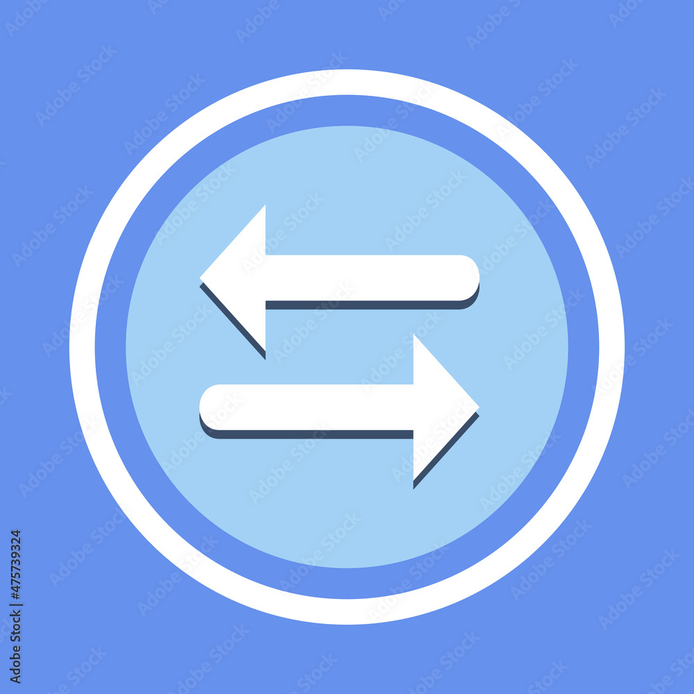 Transfer arrow icon. Flat icon. Exchange icon. Transfer arrow icon vector illustration in circle isolated on blue background Transfer arrow icon. Flat icon. Exchange icon. Transfer arrow icon vector illustration in circle isolated on blue background