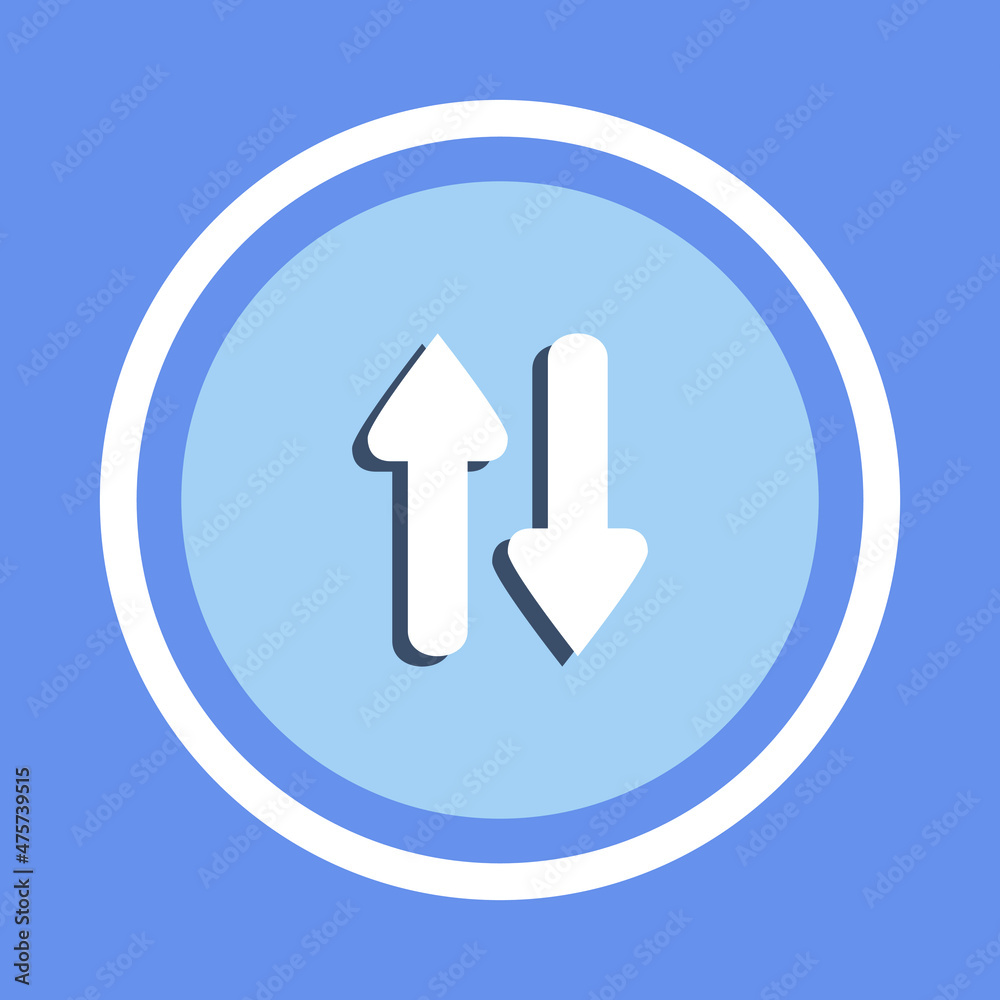 Up Down Icon. Arrow icon simple sign vector illustration in circle isolated on blue background Up Down Icon. Arrow icon simple sign vector illustration in circle isolated on blue background