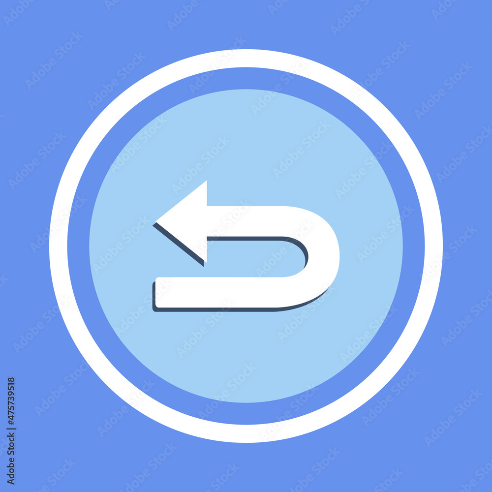 Go back left arrow icon. Return arrow icon on circle. Left vector icon illustration isolated on blue background Go back left arrow icon. Return arrow icon on circle. Left vector icon illustration isolated on blue background