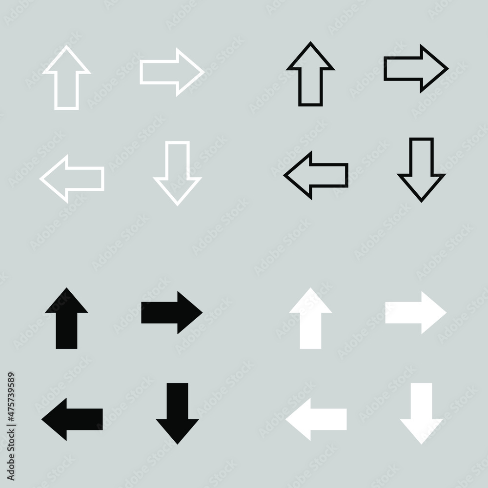Set of Arrows Vector collection black, Arrows set on gray background. Cursor icon. Pointer icon. Back, Next web page sign. Vector illustration. Set of Arrows Vector collection black, Arrows set on gray background. Cursor icon. Pointer icon. Back, Next web page sign. Vector illustration.