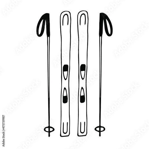 Skiing vector illustration, hand drawing doodle