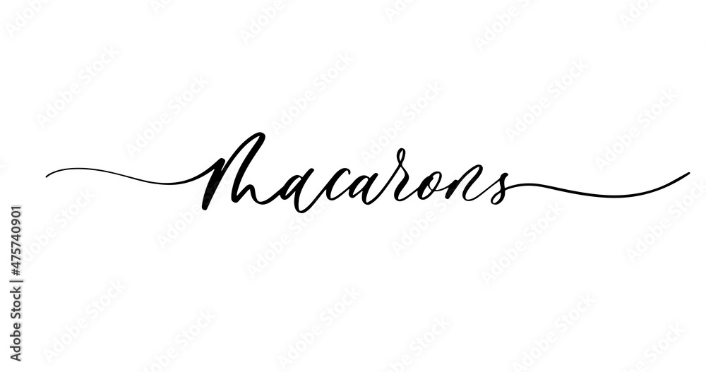 Macarons lettering logo. Linear calligraphy inscription of macarons store on white background. - obrazy, fototapety, plakaty 
