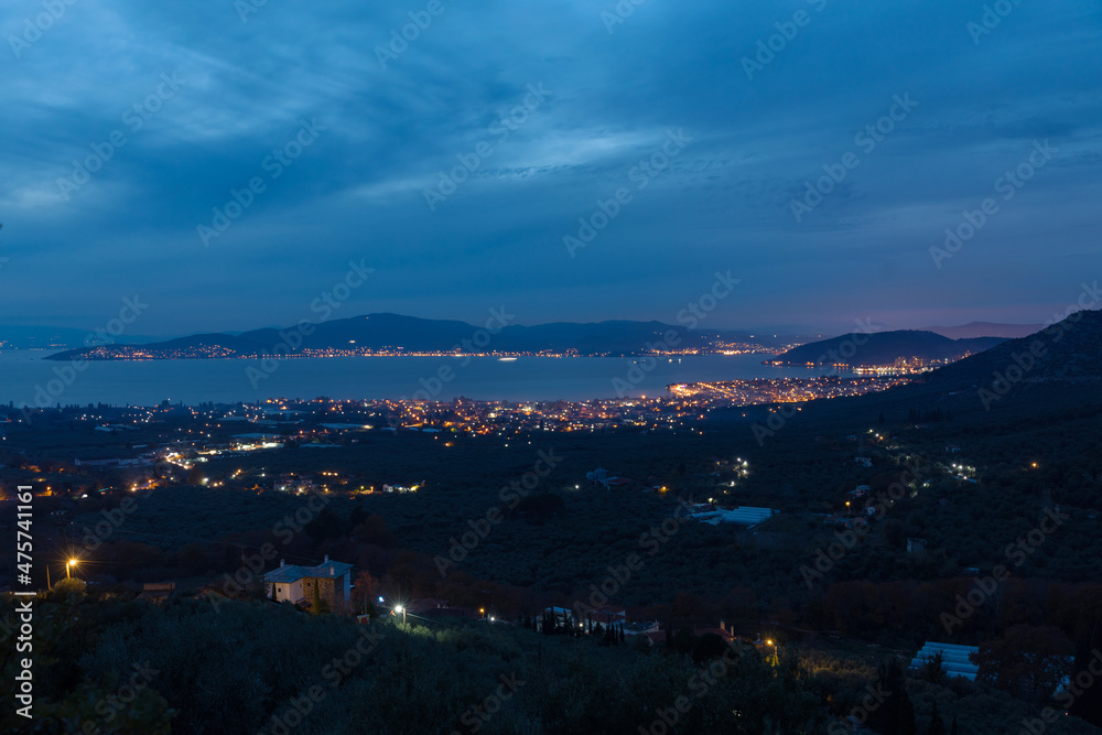 View of Volos City with lights at night