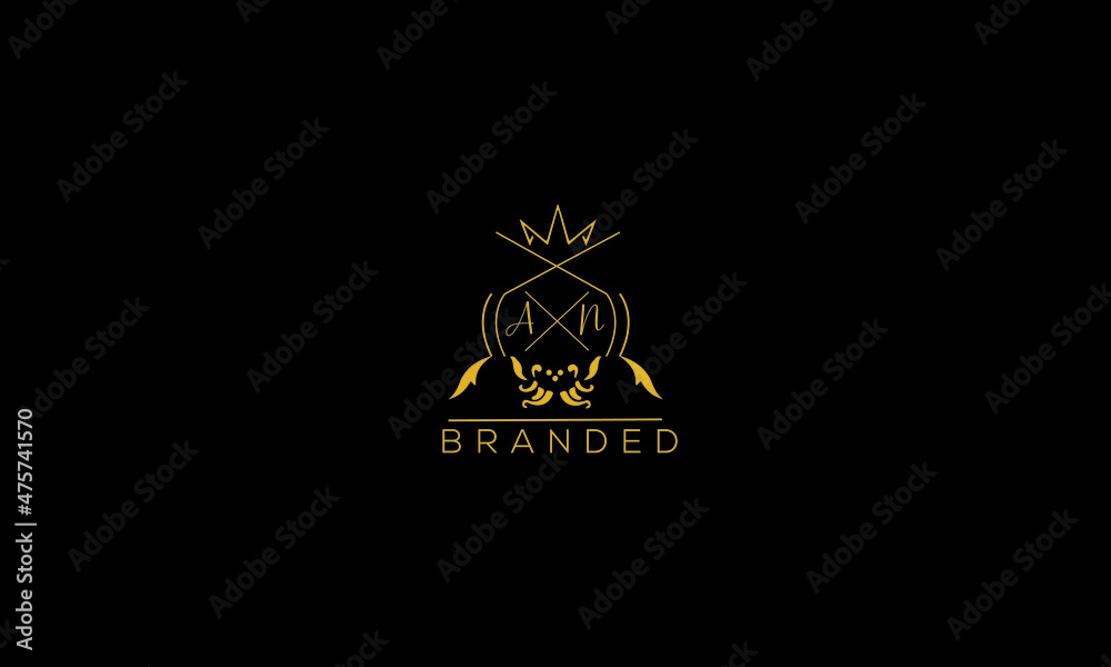 AN is a branded luxury logo with golden color and black background. AN is a branded luxury logo with golden color and black background.
