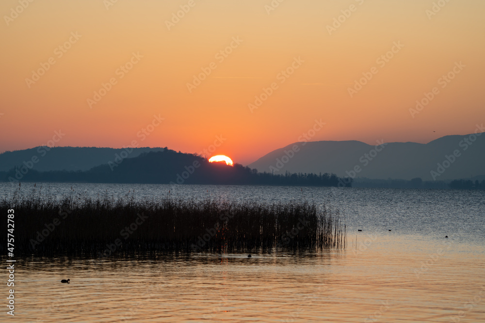 Fototapeta premium Sunset over the lake of biel