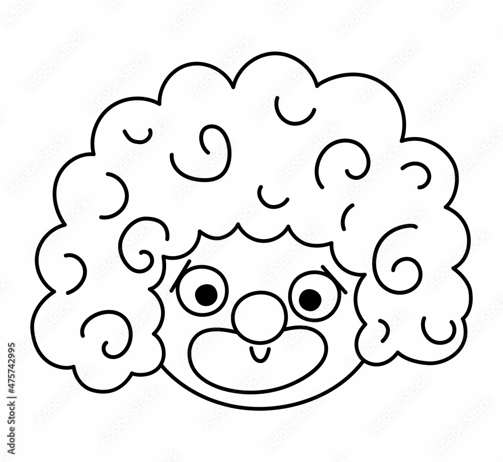 Vector black and white clown face. Circus artist avatar outline clipart