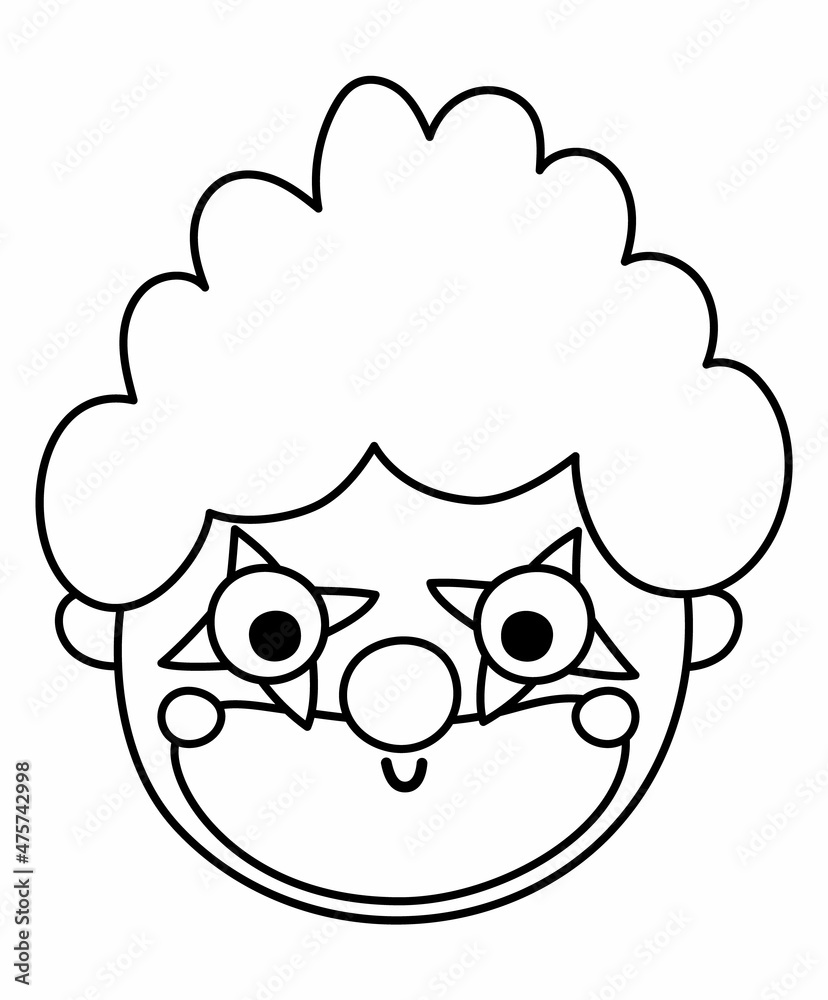 Vector black and white clown face. Circus artist avatar outline clipart