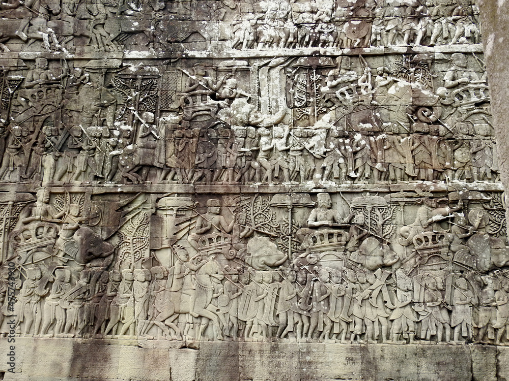 Bas-reliefs on the temple Ankgor wat, Cambodia        