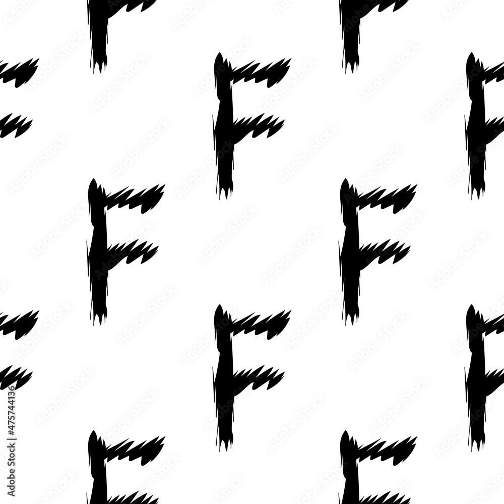 Obraz premium Black alphabet letters on white background. Seamless abstract vector geometric pattern. Perfect for gift wrapping paper, Bed sheets and interior. School and learning theme.