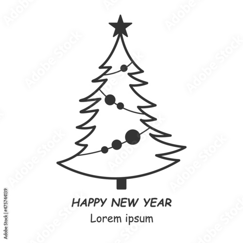 Decorated christmas tree. Illustration on a white background. 
