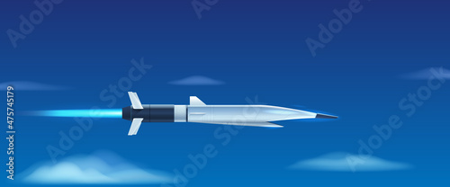 Stampa su tela Hypersonic missile in the sky. Flying rocket. Vector illustration
