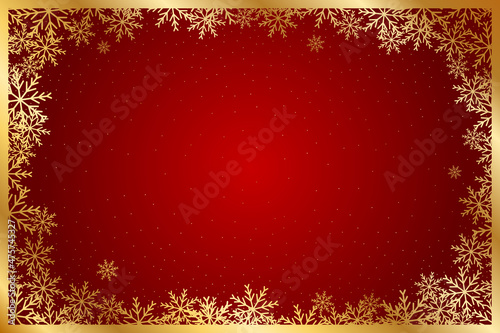 abstract red blurred gradient christmas and new year background with gold glitter snow, snowflakes vector illustration