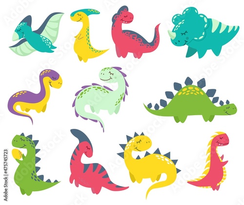 Vector set of different dinosaurs. Cute childish illustration. Collection of monsters. Prints for baby clothes