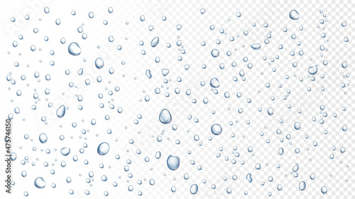 Foto Water rain drops on window, shower steam condensation on glass
